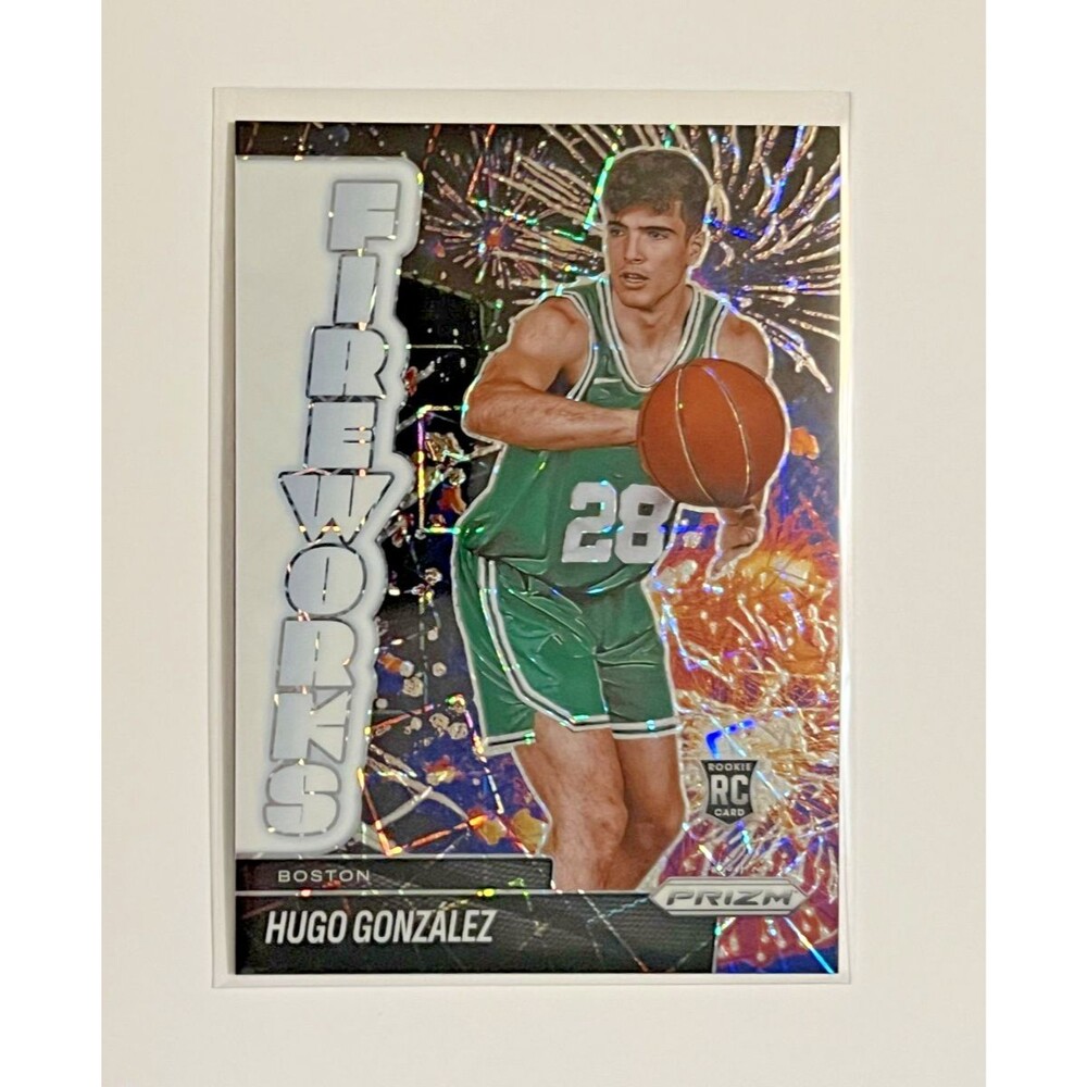 2025-26 Panini Prizm Fireworks White Prizm Hugo Gonzalez #14 Rookie /99